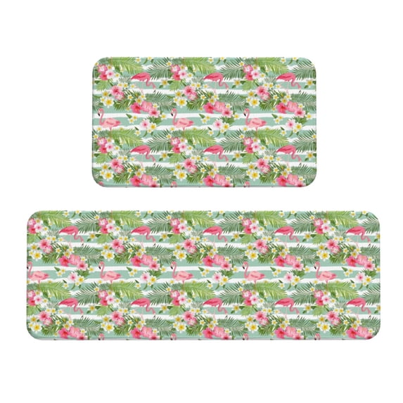 Zufioo Tropical Flamingo 2PCS Kitchen Mats for Floor,Home Decor Cushion, 2PCS Kitchen Rugs,Anti Fatigue Mats for Kitchen Floor,Waterproof Kitchen Rug Set