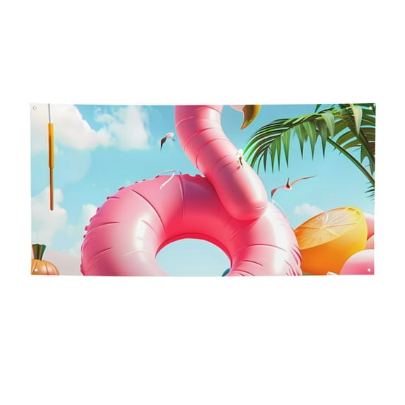Zufioo Tropical Flamingo Pool Float Print Holiday Banners, Party Banners, Hanging Flags, Bar Shopping Mall Garden Wall Decorations, Holiday Decoration Supplies-Medium