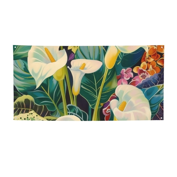 Zufioo Tropical Floral Jungle Print Holiday Banners, Party Banners, Hanging Flags, Bar Shopping Mall Garden Wall Decorations, Holiday Decoration Supplies-Small