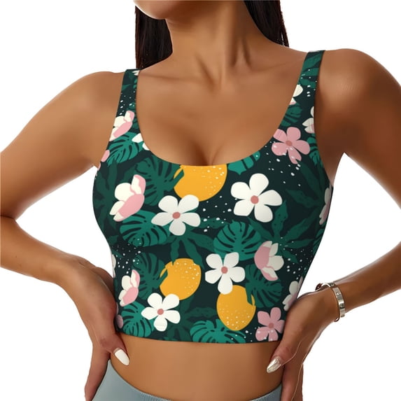 Zufioo Tropical Fruit Print Women's Sports Vest, U-shaped Removable Chest Pad Sports Backless Top, Suitable for Fitness and Bodybuilding, Leisure and Daily Life-X-Large