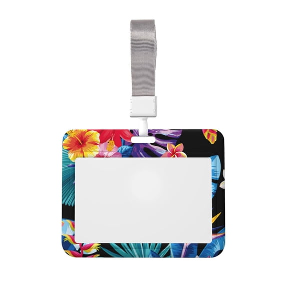 Zufioo Tropical Palm Leaves Print Work Badge Protective Case, Waterproof Lanyard, Badge Transparent Clip, Suitable for Induction Card Badge Swipe Credit Card