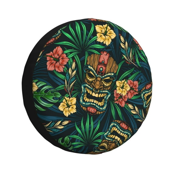 Zufioo Tropical Tribe Mask Print Car Tire Dust Cover, Adjustable Tire Protector Cover Anti-UV, Car Accessories for Trucks, SUVs, Vans-17 inch