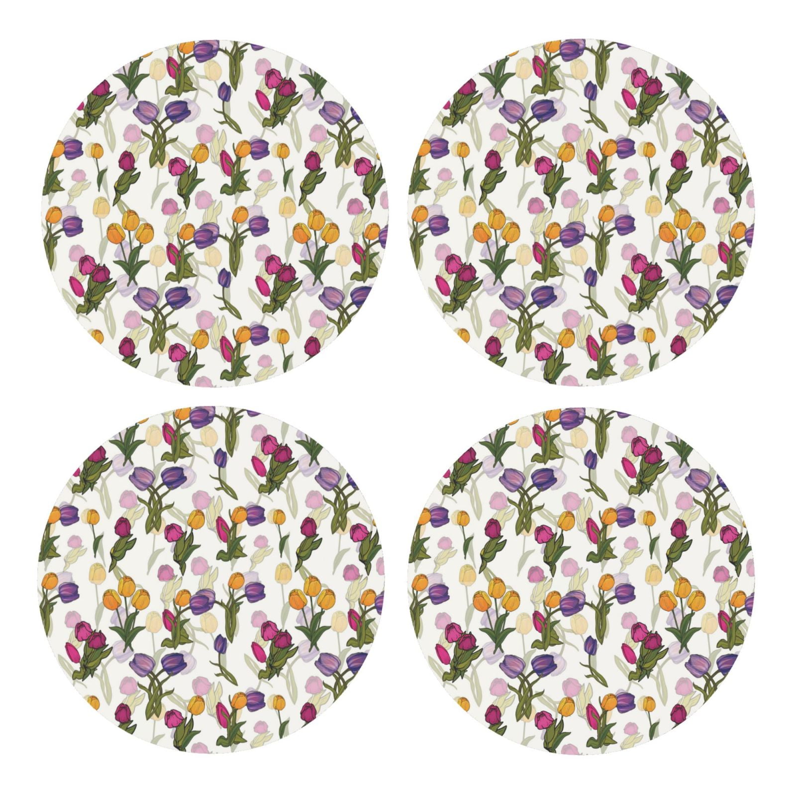 Zufioo Tulips Flowers 4 PCS MDF Cork Coasters,4 inches Round Cup
