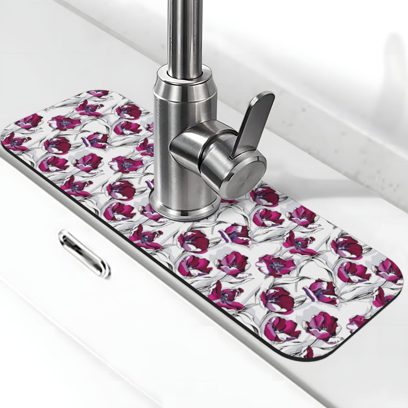 Zufioo Tulips Flowers Kitchen Sink Splash Guard, Faucet Mat Splash