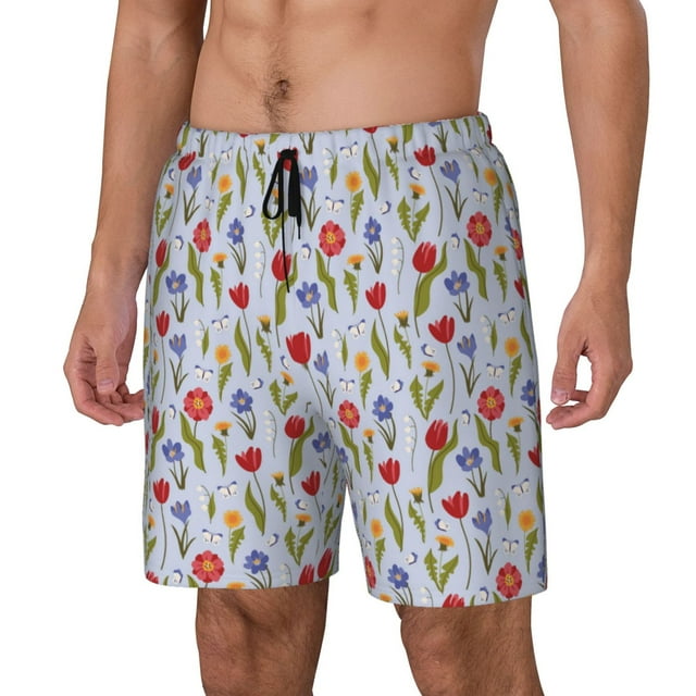 Zufioo Tulips Flowers Mens Swimsuit Trunks with Compression Liner,Quick