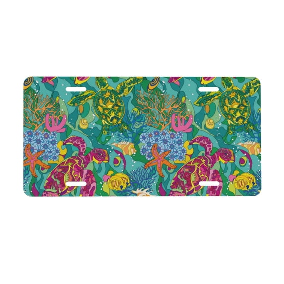 Zufioo Turtles Print Car Aluminum Front License Plate, 12x6 Inch Decorative Personalized Car License Plate Car Accessories