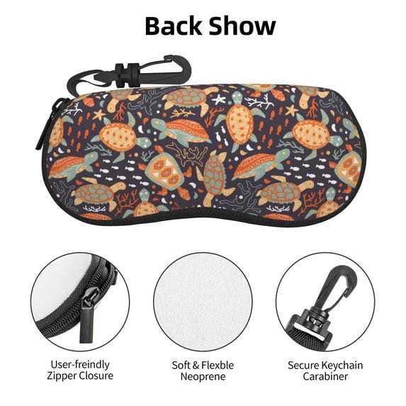 Zufioo Turtles and Sea Plants Print Sunglasses Case Tactical Zipper Sunglasses Carrying Case for Men Women