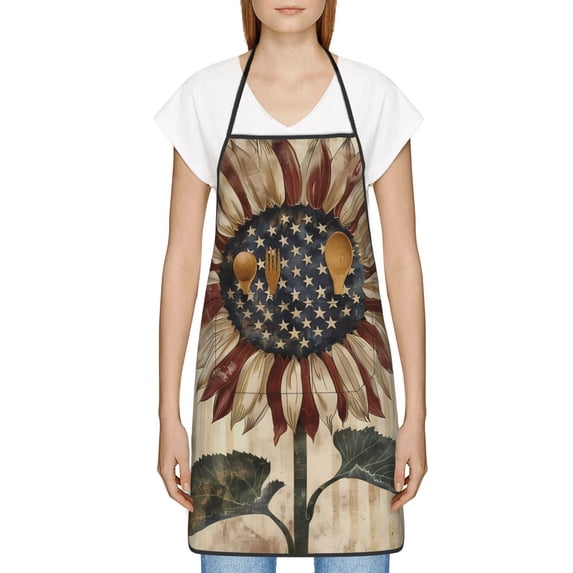 Zufioo USA Sunflower Flag for Lock Hem Apron with Pockets, Stain and Oil Proof Tie-down Apron for Cooking Barbecue Restaurant, Unisex-One Size