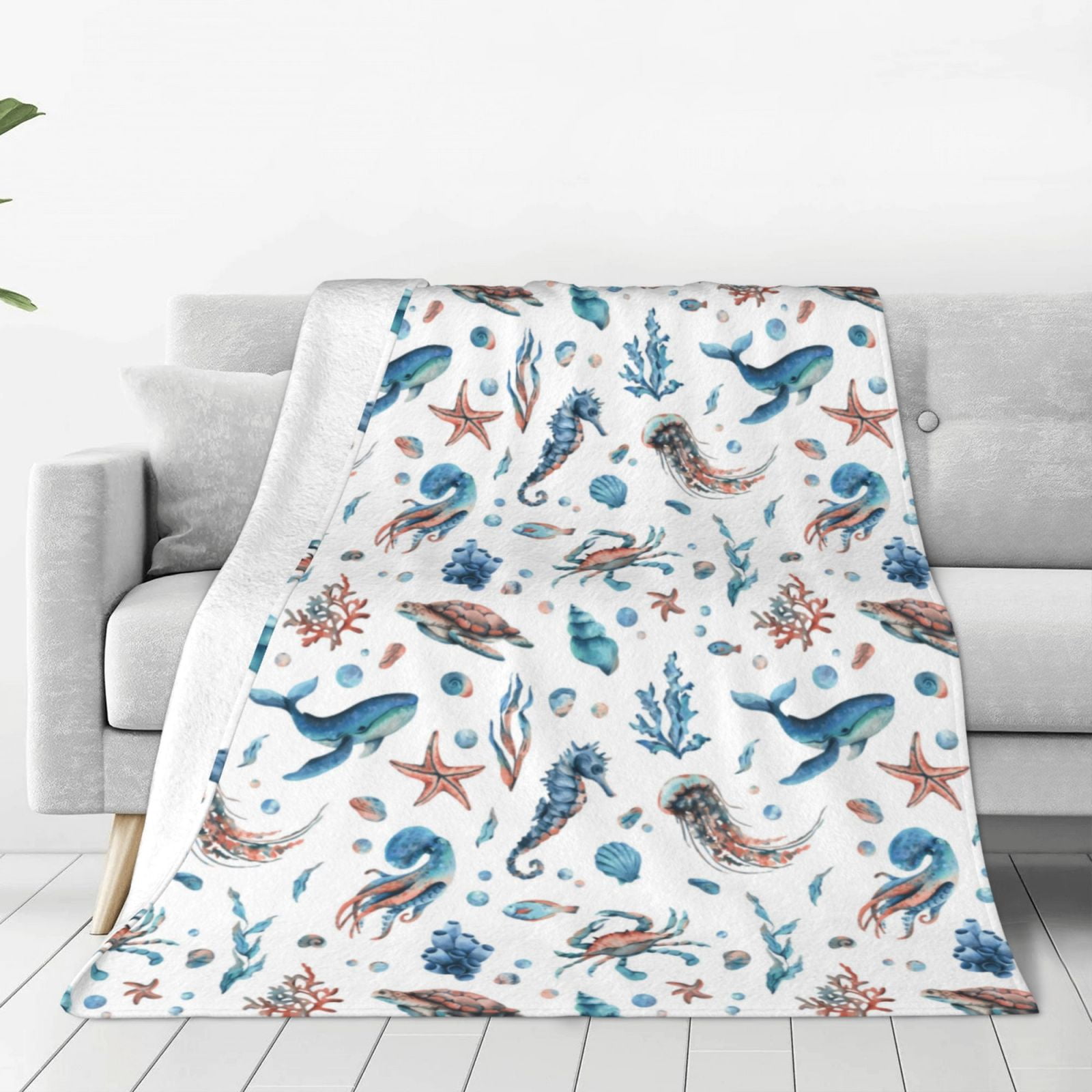 Zufioo Undersea Animals Fleece Blanket Queen Size,Plush Bed Blanket