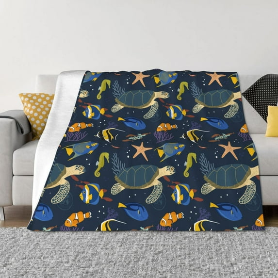 Zufioo Undersea Animals Print Horizontal Flannel Blanket, Anti-wrinkle, Anti-shrinkage, Anti-allergic Plush Blanket, Household Items Suitable for Bedroom-40"x30"