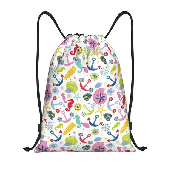 Zufioo Undersea Seahorse Sports Cinch Sack Gym String Bags Machine Washable Heavy Duty String Backpack for Men Women-Small