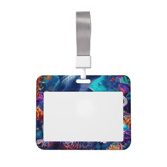 Zufioo Underwater Turtle Dolphin Octopus Print Work Badge Protective Case, Waterproof Lanyard, Badge Transparent Clip, Suitable for Induction Card Badge Swipe Credit Card