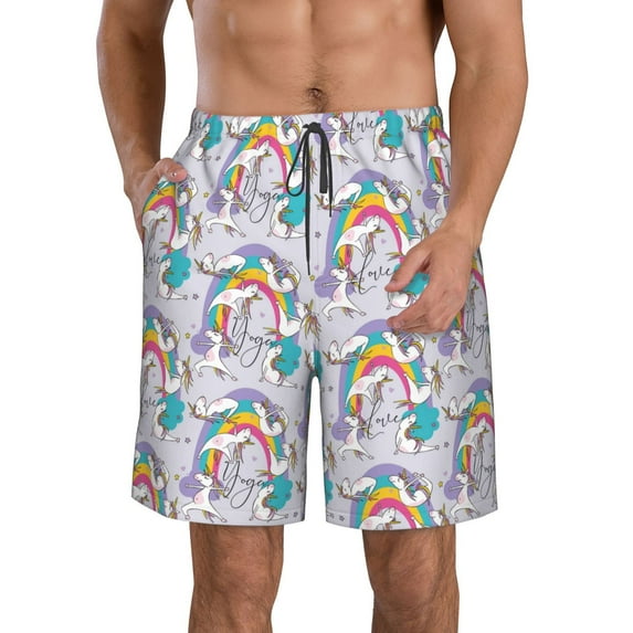 Zufioo Unicorn DoingYoga for Men's Casual Beach Shorts, Sports Fitness Quick-drying Drawstring Shorts with Pockets for Home Wear-Medium