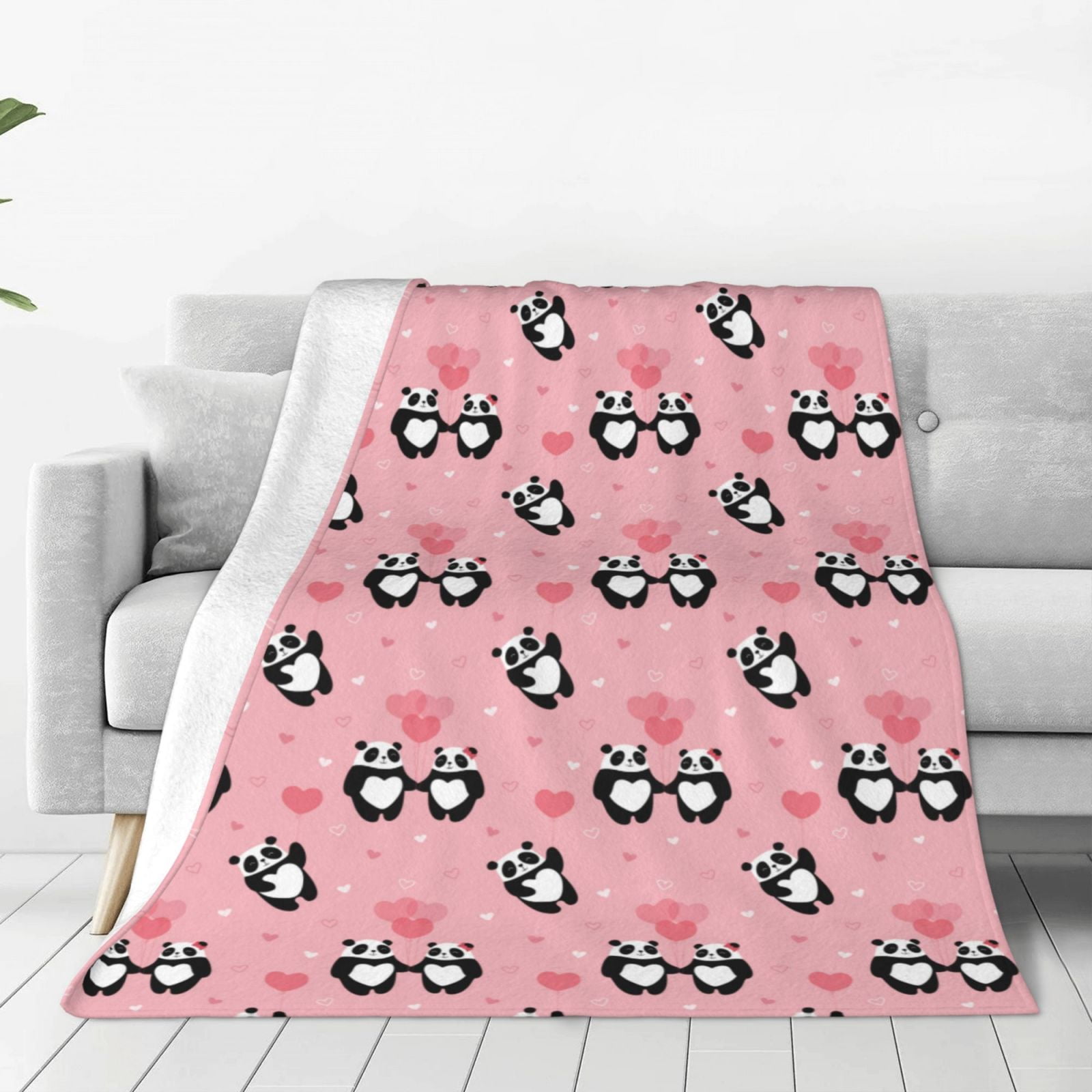 Zufioo Valentine'S Day Panda Fleece Blanket Queen Size,Plush Bed