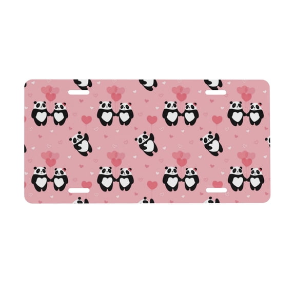 Zufioo Valentine'S Day Panda Print Car Aluminum Front License Plate, 12x6 Inch Decorative Personalized Car License Plate Car Accessories