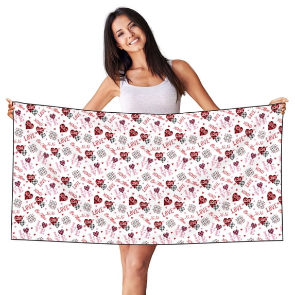 Zufioo Valentine's Day Print Silver Fox Fleece Beach Towel 27.5x55in, Super Absorbent Bath Towel, Suitable for Adult Beach, Swimming Pool and Home Use-One Size