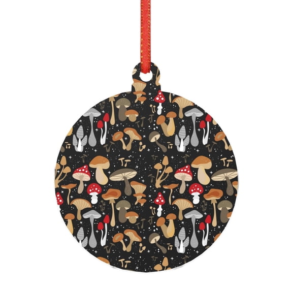 Zufioo Various Mushrooms Print Large Acrylic Christmas Ornaments, Suitable for Christmas Tree Christmas Holiday Party Pendant Decorations-Round Shape