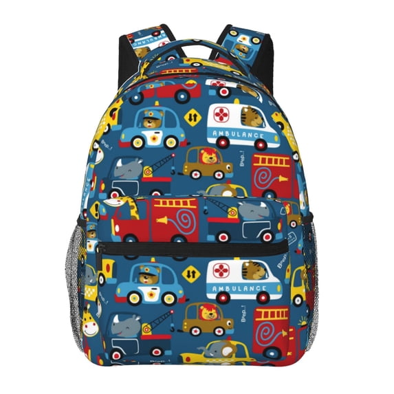 Zufioo Vehicles Cartoon with Funny Drivers,Animal Drivers Print Casual Student Backpack, Adjustable Shoulder Straps Multi-Function Multi-Pocket Sports Bag Travel Backpack, Unisex-One Size