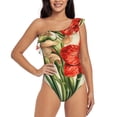 thumbnail image 1 of Zufioo Vibrant Amaryllis Flowers Print One-shoulder Ruffled One-piece Swimsuit, High Elastic Integrated Removable Chest Pad Swimsuit Suitable for Beach, Pool and Vacation-X-Large, 1 of 6
