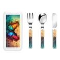 thumbnail image 1 of Zufioo Vibrant Rainbow Butterfly A Print Children's Knife, Fork and Spoon Three-Piece Set, Toddler Safety Cutlery with Outer Box Suitable for Home and Kindergarten Use, 1 of 8