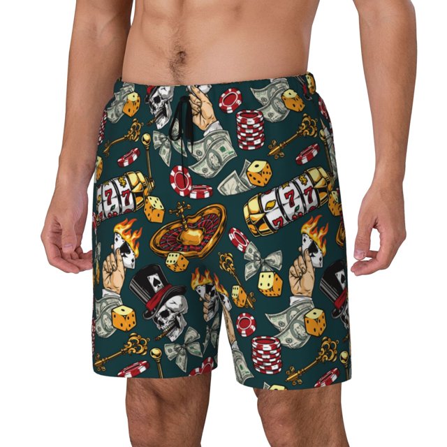 Zufioo Vintage Casino Chips Mens Swimsuit Trunks with Compression Liner