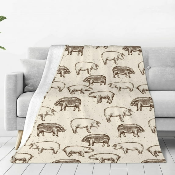 Zufioo Vintage Farm Pigs Fleece Blanket Queen Size,Plush Bed Blanket,Ultra Soft Throw Blanket,Plush Fuzzy Cozy Blanket Perfect for Bed,Couch-80"x60"