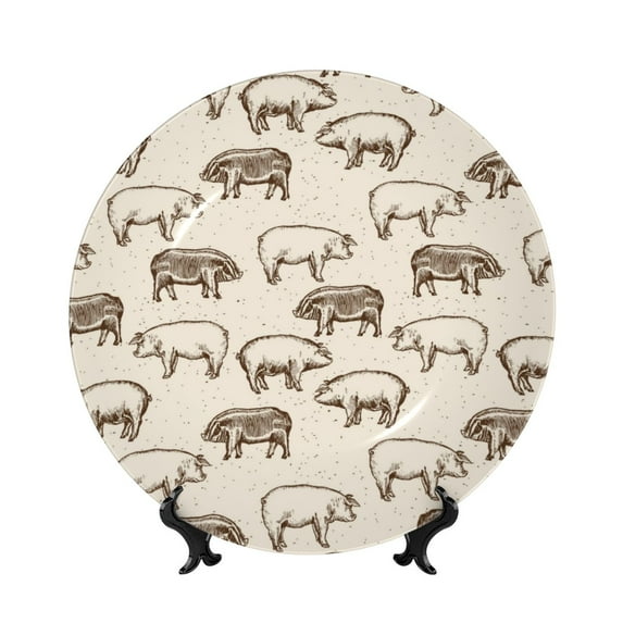 Zufioo Vintage Farm Pigs Print Bone China Decorative Plate, Ceramic Dinner Plate with Stand Ceramic Decoration Homewares-10in