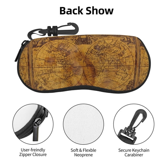 Zufioo Vintage Map Print Sunglasses Case Tactical Zipper Sunglasses Carrying Case for Men Women