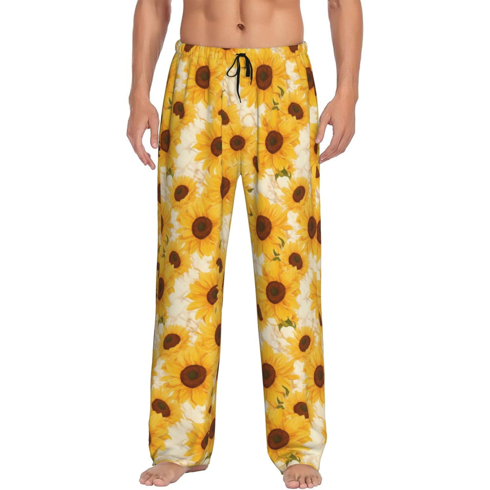 Zufioo Vintage Marble Pattern Sunflower Mens Pajama Pants Sleep