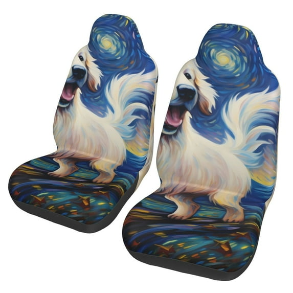Zufioo Vintage Starry Sky Puppy Full Set Car Seat Covers with Soft Padding 2PCS Universal Auto Front Seats Protector Fits Cars, SUVs, Sedans, and Trucks