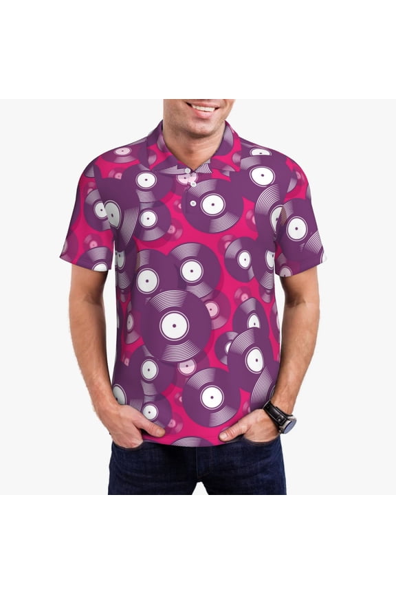 Vintage Vinyl Record Print Men's POLO Shirts, Quick-drying Button-down Business and Vacation Shirts, T-shirts, Summer Clothing-Small