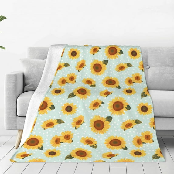 Zufioo Vintage White Polka Dot Sunflower Fleece Blanket Queen Size,Plush Bed Blanket,Ultra Soft Throw Blanket,Plush Fuzzy Cozy Blanket Perfect for Bed,Couch-40"x30"