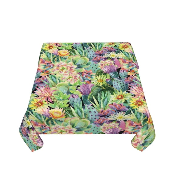 Zufioo Watercolor Blooming Cactus Print Square Decorative Tablecloth, Wrinkle-resistant, Waterproof and Oil-resistant Tablecloth Coffee Table Cloth, Suitable for Restaurants-54"x54"