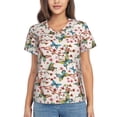 thumbnail image 1 of Zufioo Watercolor Floral With Butterflies Print Women's Classic V-neck T-shirt, V-neck Short-sleeved Tops Home Wear, Suitable for Daily Life, Work, Outdoors-Medium, 1 of 8