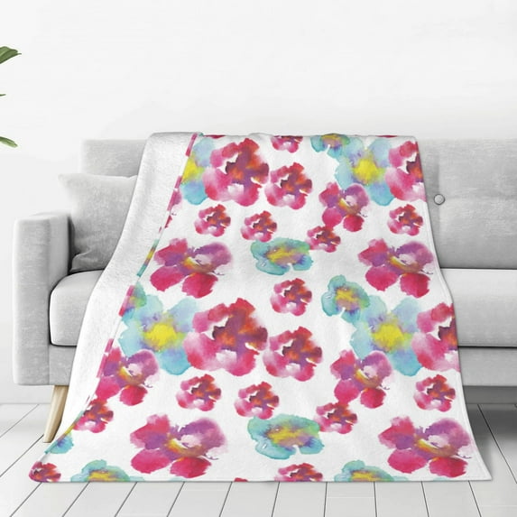 Zufioo Watercolor Flowers Fleece Blanket Queen Size,Plush Bed Blanket,Ultra Soft Throw Blanket,Plush Fuzzy Cozy Blanket Perfect for Bed,Couch-80"x60"
