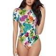 thumbnail image 1 of Zufioo Watercolor Flowers Women's Shapewear Bodysuits, Slimming Fit Body Suit,One Piece Bodysuit,Body Shaper,Easy To Put On and Take Off -Small, 1 of 7