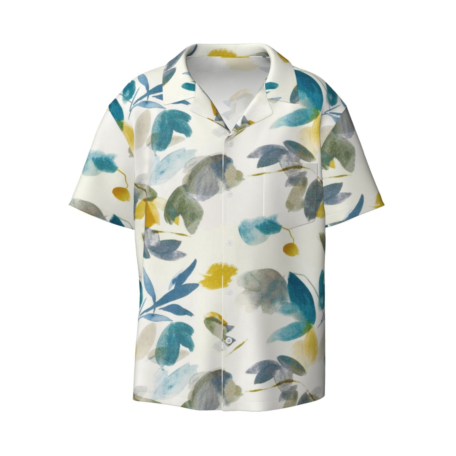 Zufioo Watercolor Leaves Print Mens Button Down Short Sleeve Shirt