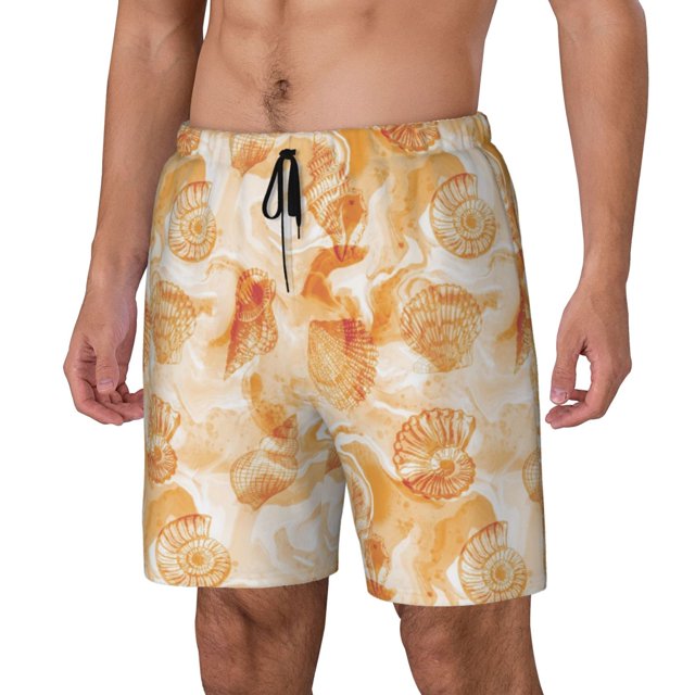 Zufioo Watercolor Sea Shells Mens Swimsuit Trunks with Compression