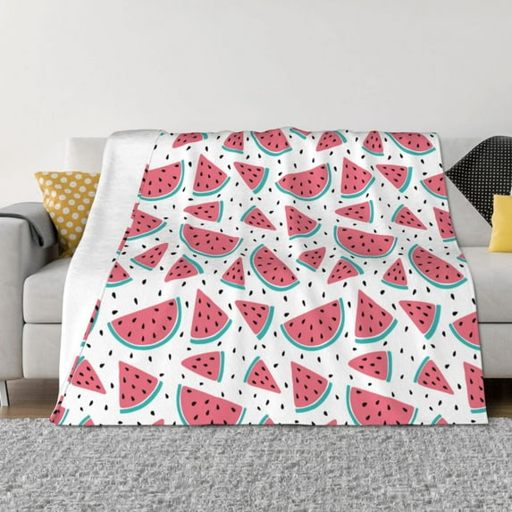 Zufioo Watermelon Print Horizontal Flannel Blanket, Anti-wrinkle, Anti-shrinkage, Anti-allergic Plush Blanket, Household Items Suitable for Bedroom-60"x50"