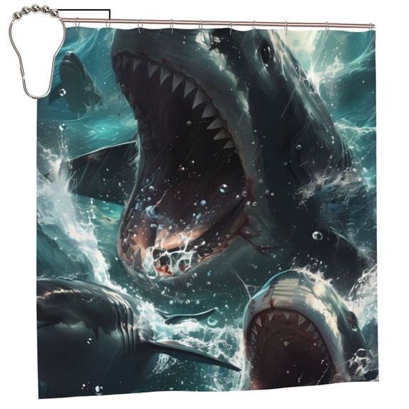 Zufioo Wave Ocean Animal Shark Pattern Shower Curtain 72x72in, Waterproof Curtain for Bathroom-Waterproof, Mildew-proof, Quick-drying,Home Bathroom Supplies-One Size