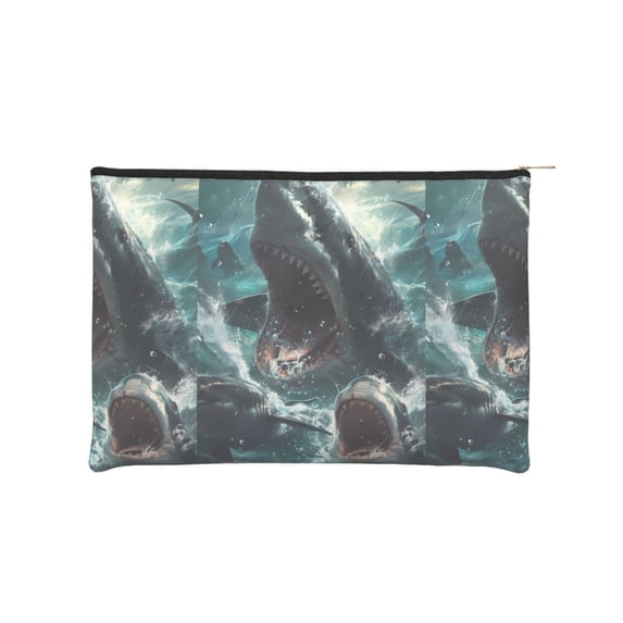 Zufioo Wave Ocean Animal Shark Print DuPont Paper Portable Toiletry Bag, 8.9x6.5 inch Zippered Hand-held Paper Cosmetic Bag Storage Tool Kit