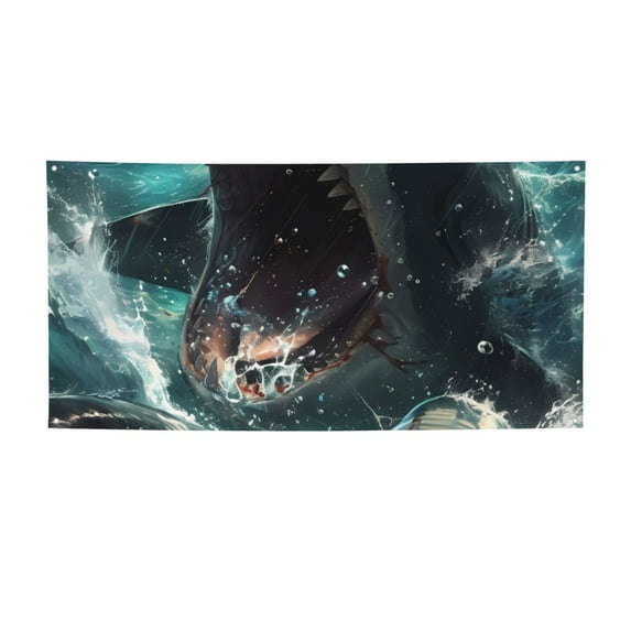 Zufioo Wave Ocean Animal Shark Print Holiday Banners, Party Banners, Hanging Flags, Bar Shopping Mall Garden Wall Decorations, Holiday Decoration Supplies-Small