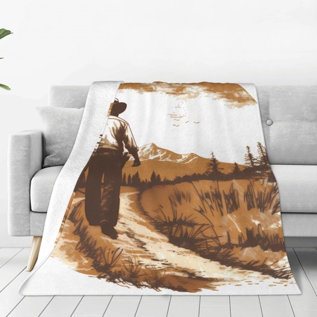 Zufioo Western Cowboy Countryside Fleece Blanket Queen Size,Plush Bed