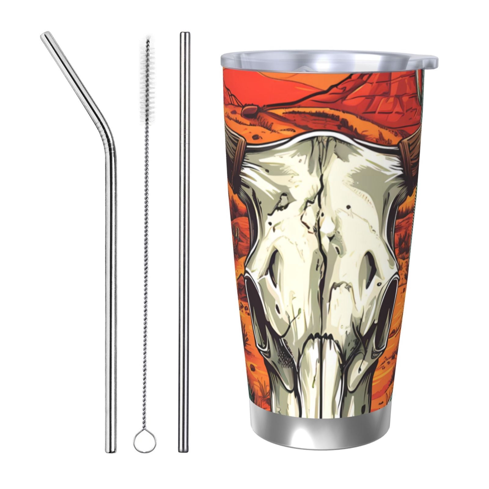Zufioo Western Desert Cactus Ram Skull Print 20OZ Stainless Steel Car zufioo-western-desert-cactus-ram-skull-print-20oz-stainless-steel-car