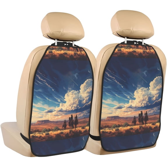 Zufioo Western Desert Cloud Cowboy for Car Seat Kick-Proof Storage Pads 2 Pack, Anti-Stain Adjustable Car Seat Protectors for SUV, Jeep, Truck-One Size