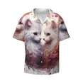 thumbnail image 1 of Zufioo White Red Cat Couple Print Mens Button Down Short Sleeve Shirt,Classic Plaid Shirt,Mens Accessories Fashion Shirt-Small, 1 of 6