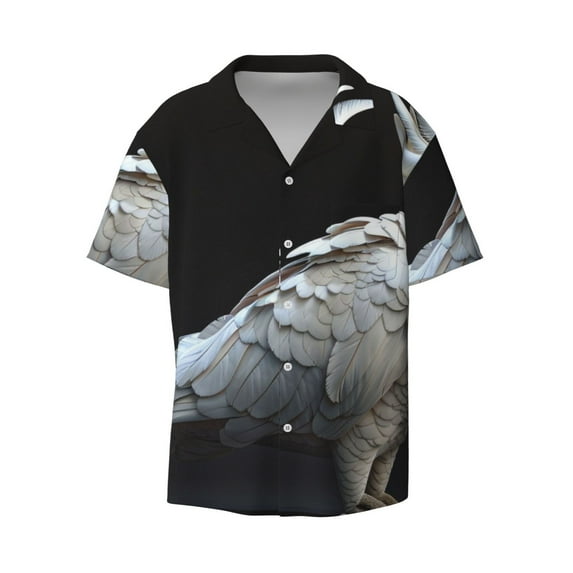 Zufioo White Red Cockatoo Print Mens Button Down Short Sleeve Shirt,Classic Plaid Shirt,Mens Accessories Fashion Shirt-Large