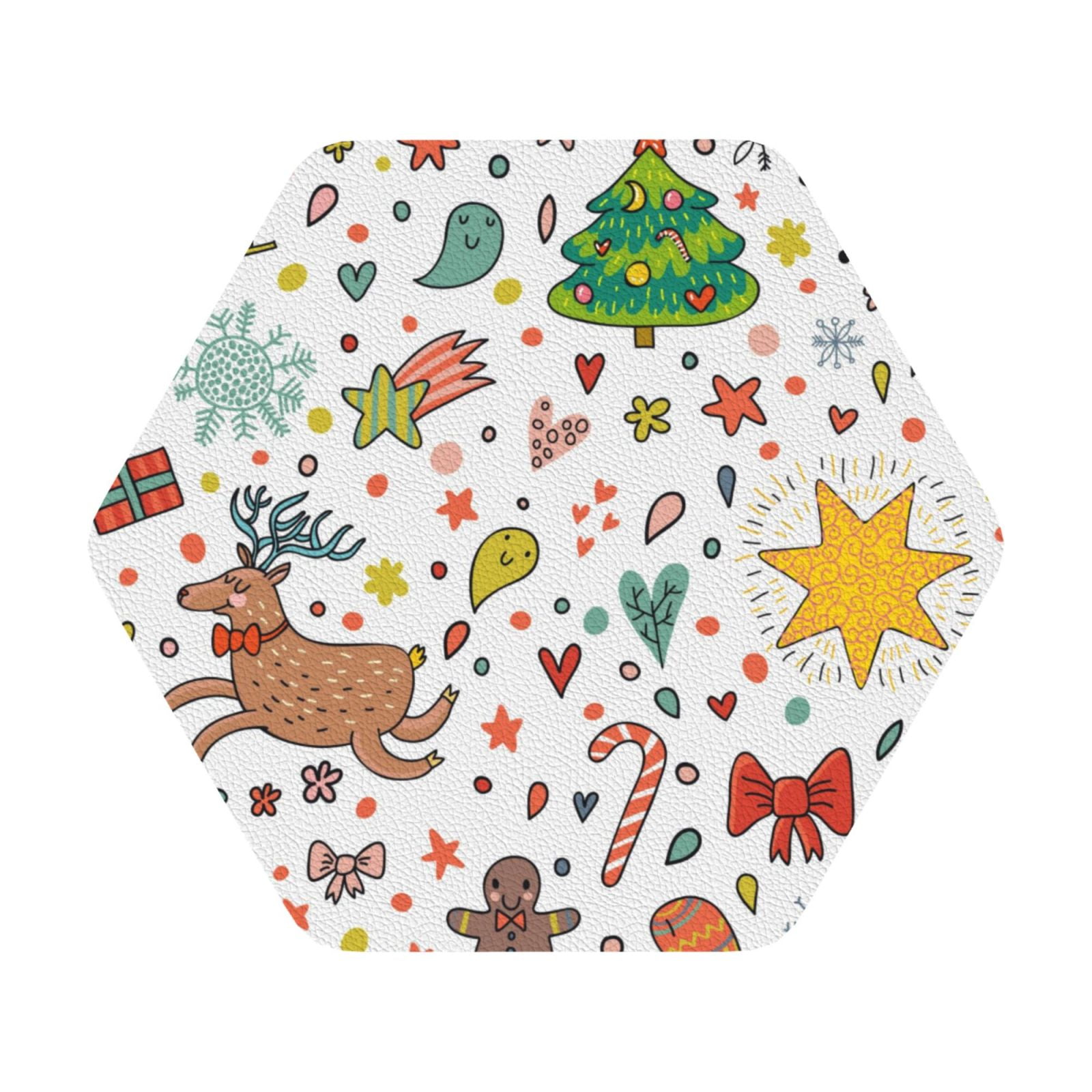 Zufioo Winter Christmas And New Year Deer 6PCS Leather Coasters ,4 Inch