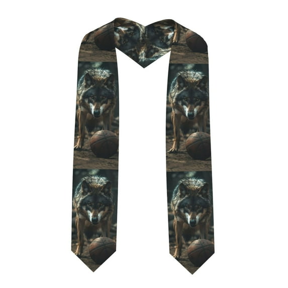 Zufioo Wolf With Basketball Print Graduation Shawl Ribbon, Graduation Ribbon for Male and Female Graduates-Sharp Corner