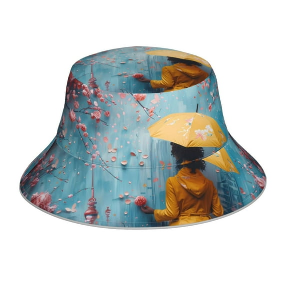 Zufioo Woman Under Blossoming Tree Waterproof Reflective Holographic Bucket Hat,Men and Women Night Reflective Hat,Rave Festival Boonie Cap